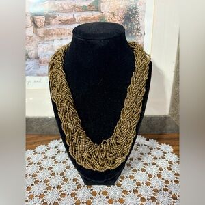 Braided Seed Bead Statement Women’s
Antique Gold Necklace